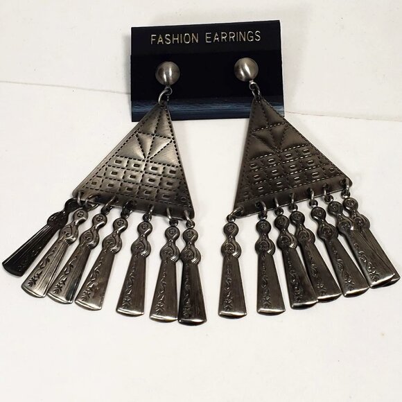 Women's Stylish Triangle Design Drop Charms Statement Post Drop Dangle Earrings - Picture 1 of 7